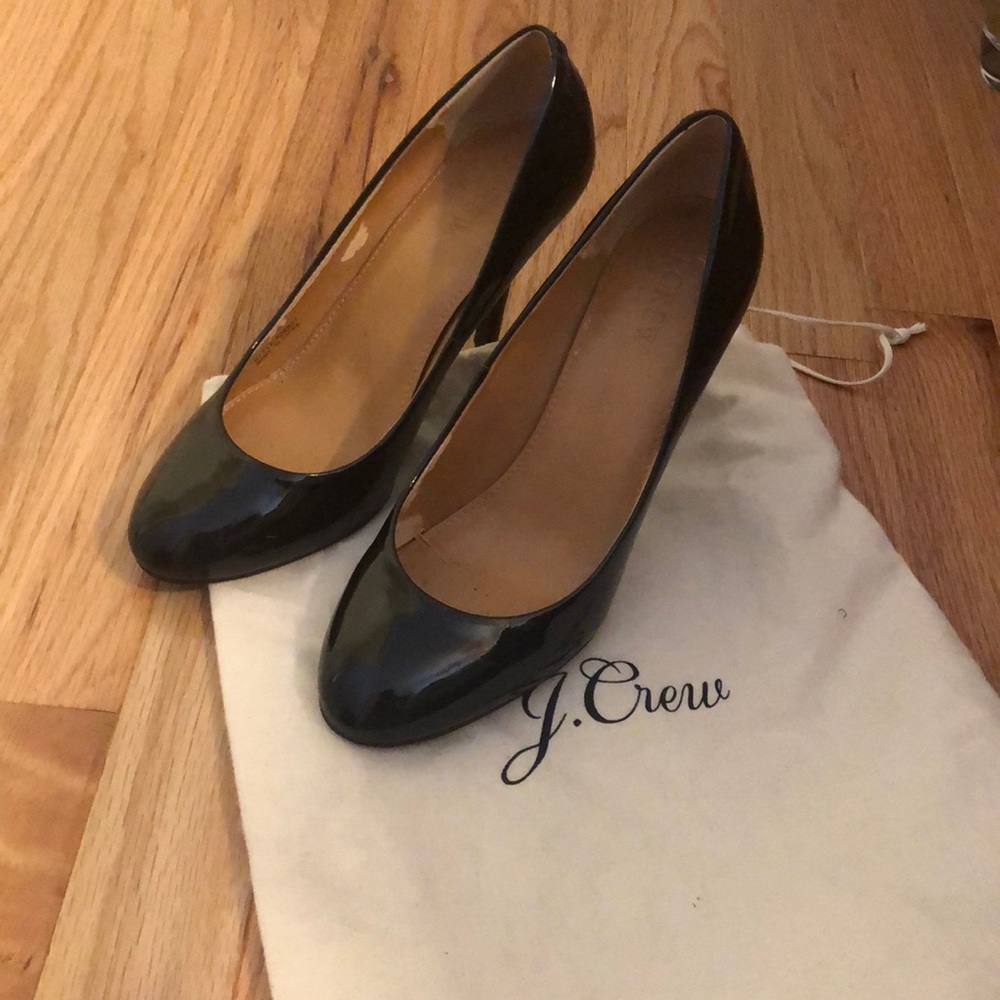 J crew black patent leather heels size 7